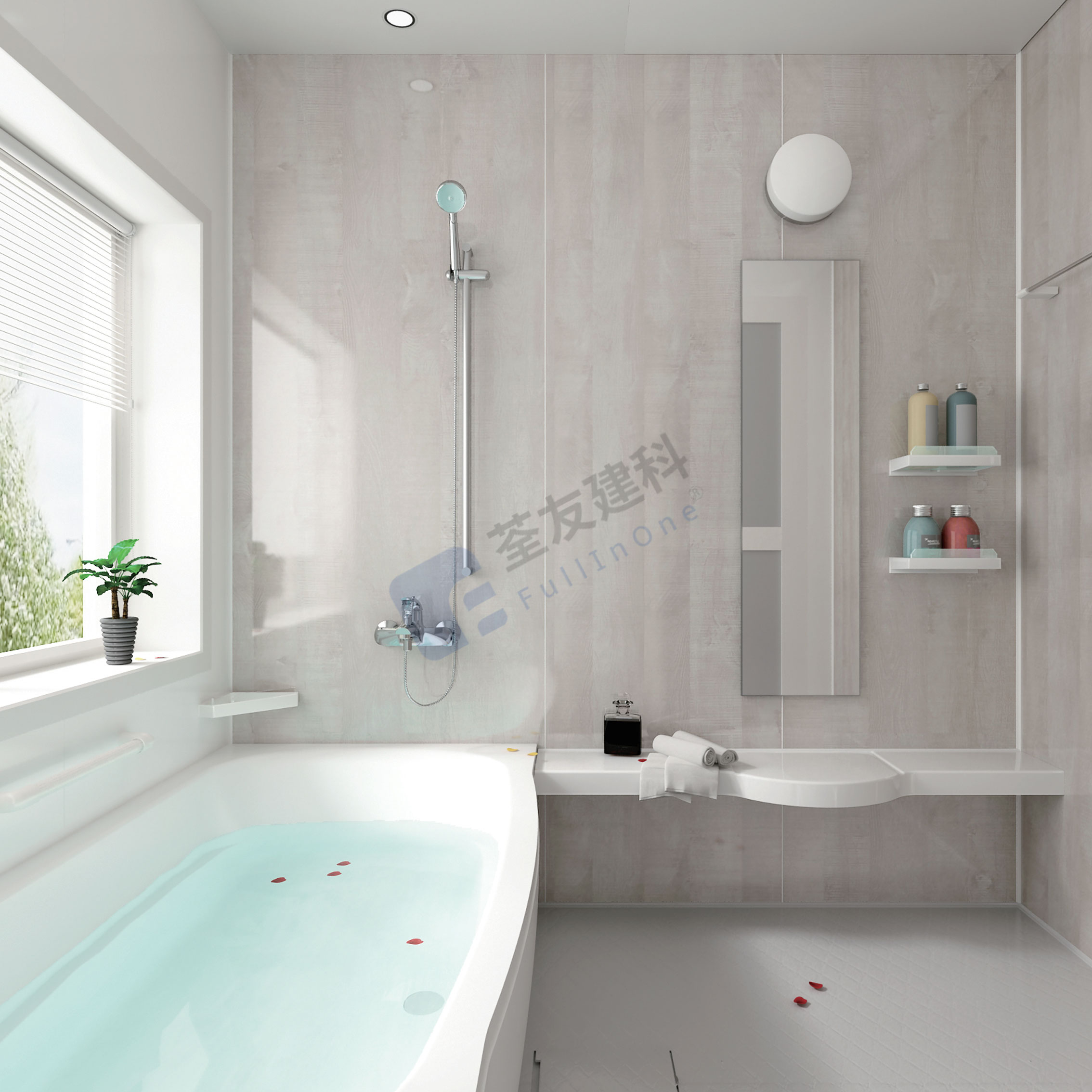 Baño monobloque de alta gama, unidades de baño todo en uno con bañera para hoteles