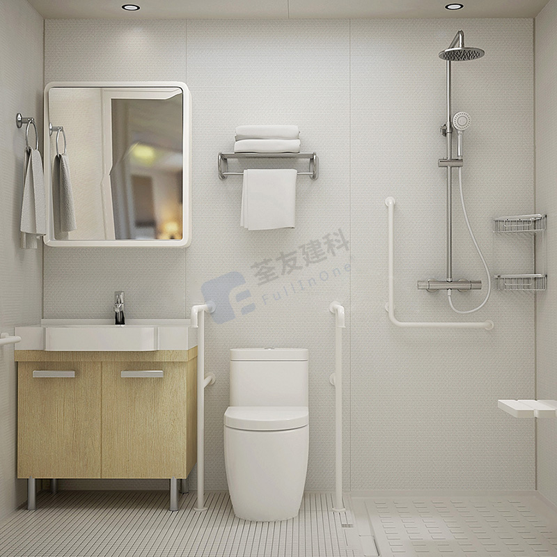 Capa de baño prefabricada Unidad de baño prefabricada con inodoro y reposabrazos para hospitales (BUN1624)